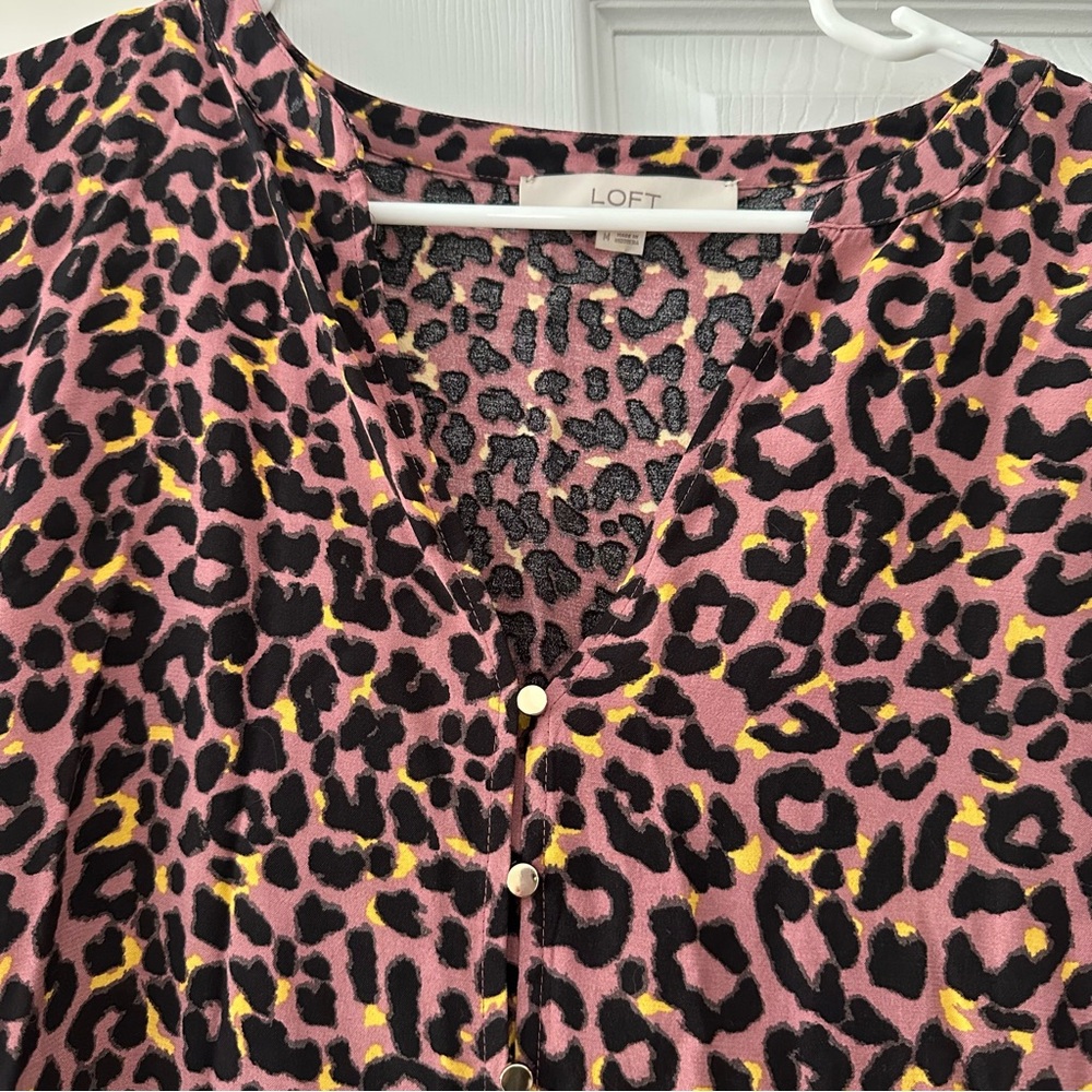 LOFT Long Sleeve Leopard Print Dress - Black and Brown